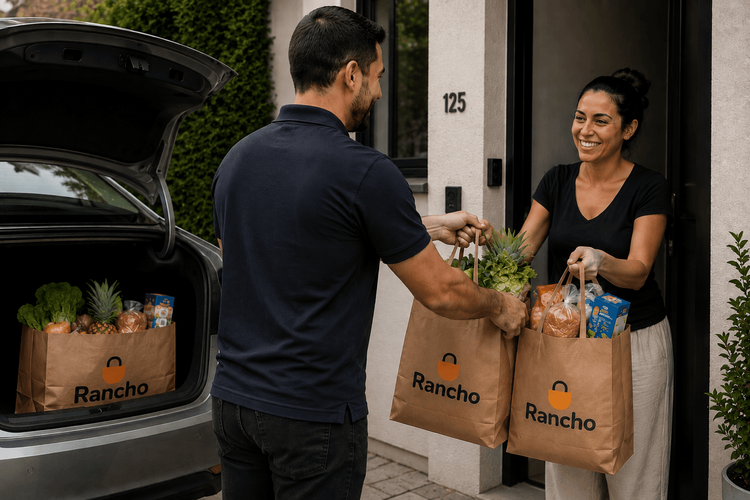 Cliente recebendo uma entrega do Rancho na porta de casa (placeholder)